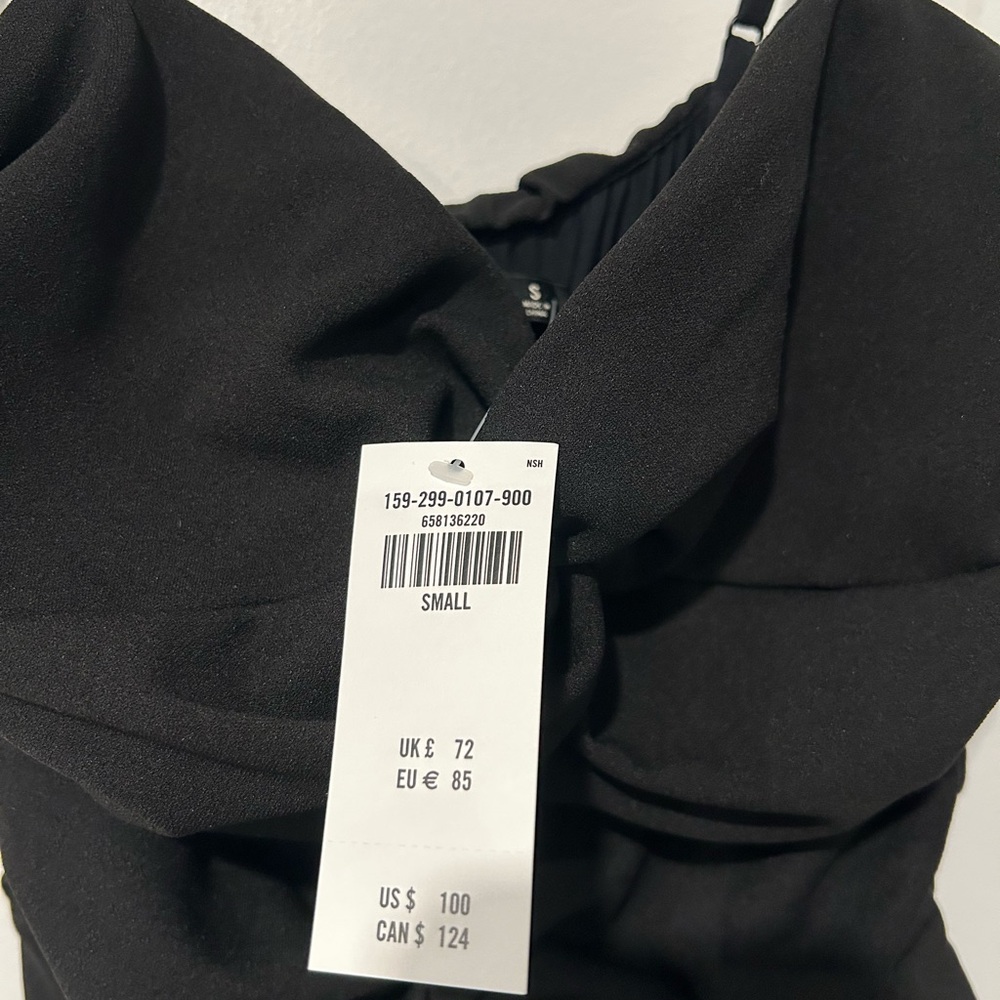 Abercrombie & Fitch Black Ruched Front Cutout Asymmetrical Midi Dress - Picture 3 of 7